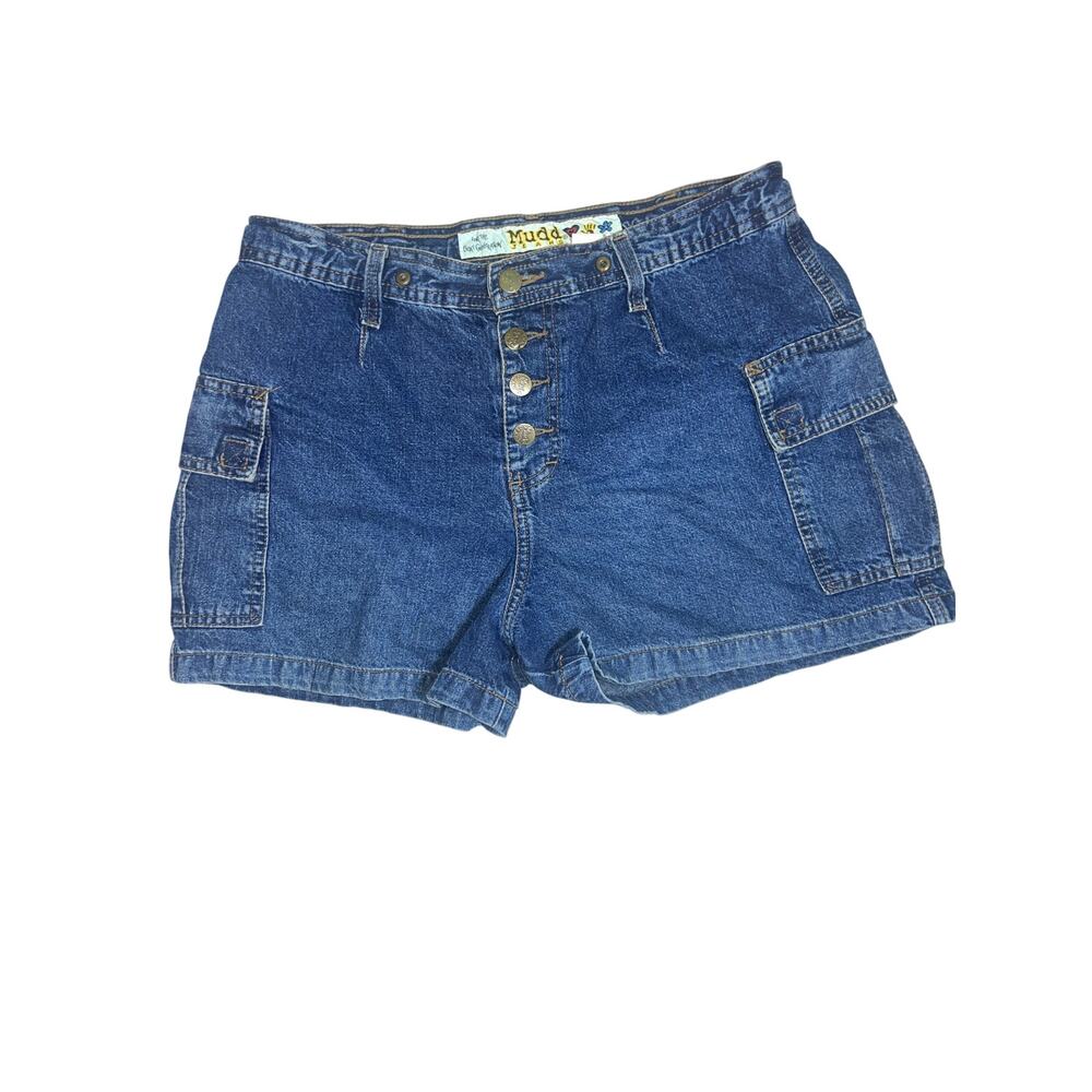 Mudd Jeans Y2K denim button fly cargo jean shorts juniors sz 11 streetwear 2000s